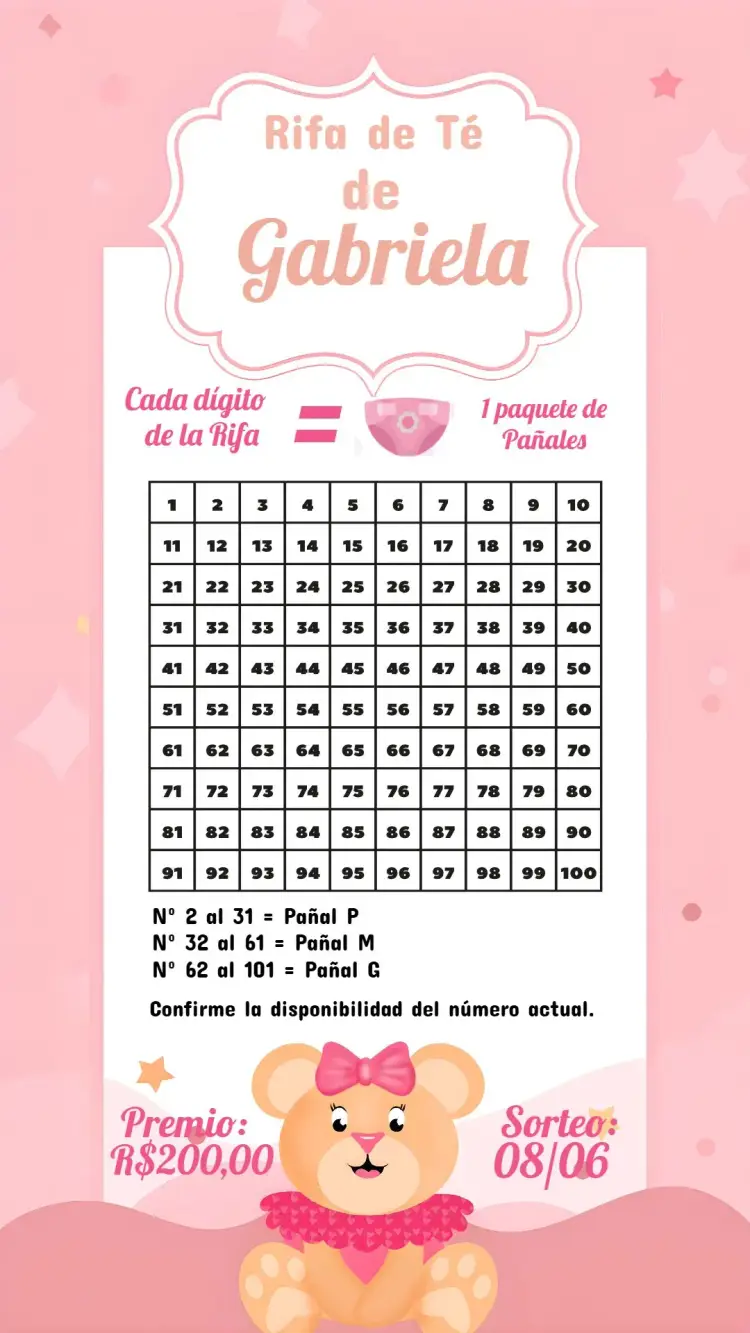 Invitación Carta de Rifa Osa Rosa