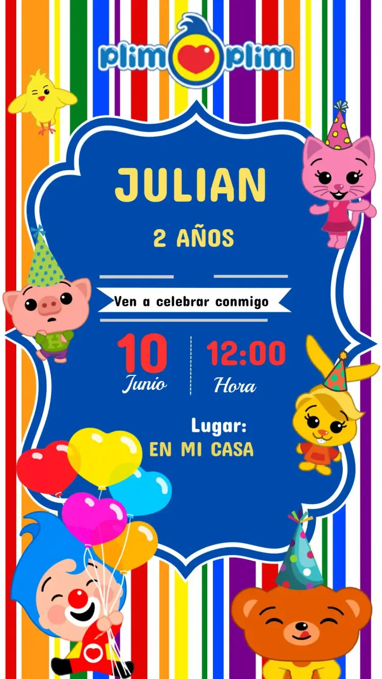 Invitación Cumpleaños Payaso plim plim