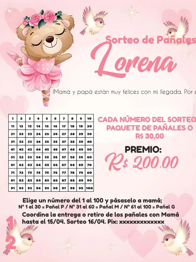 Invitación Baby Shower Raffle / Ballerina Bear Pink Diaper
