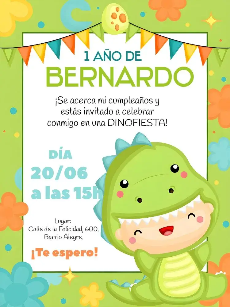 Invitación Dinosaurio Baby Cute