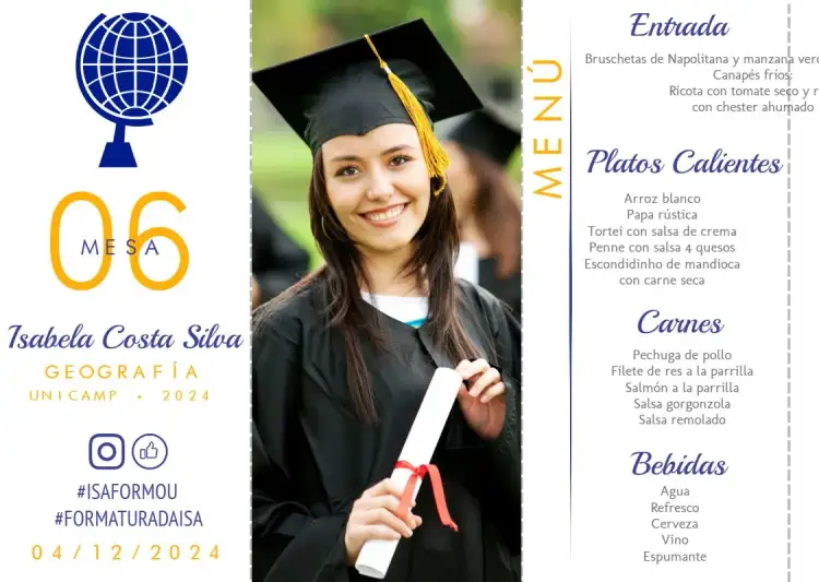 Invitación Menú Triángulo Graduación Geografía Con Foto del Graduando – tema Graduación moderno, triangular, elegante, colorido, minimalista