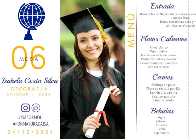 Invitación Menú Triángulo Graduación Geografía Con Foto del Graduando