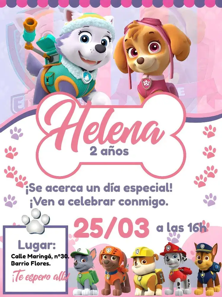 Invitación Patrulla Canina Skye Everest Rosa