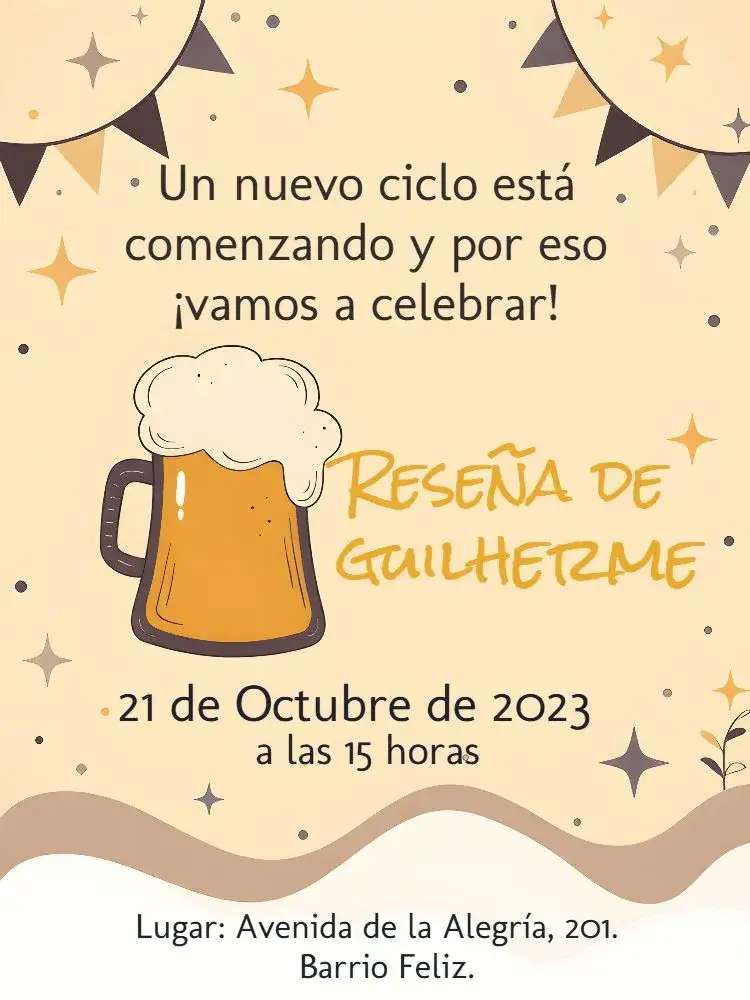 Invitación Reseña Cerveza Bar – tema Cumpleaños vintage, moderno, colorido, descontraído, boho, estilo bar