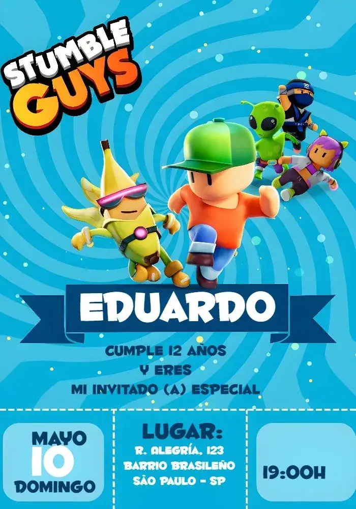 Invitación Stumble Guys Brawl – tema Más buscados colorido, gamer, divertido, moderno, jogos, infantil