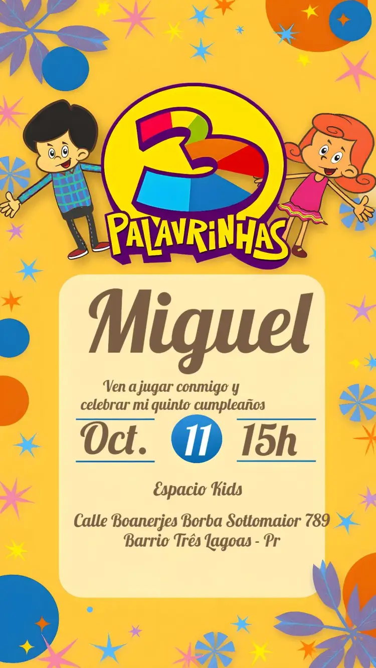 Invitación 3 Palabritas Infantil editable y personalizable