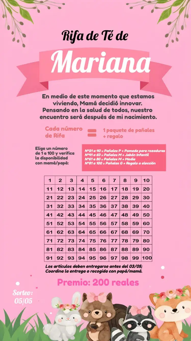 Invitación Té Rifa Bosque Encantado Cha – tema Té Rifa floral, romántico, moderno, colorido, delicado