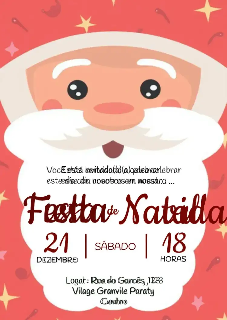 Invitación Fiesta De Navidad Papá Noel Navideño – tema Fechas Conmemorativas rojo y verde, Navideño, Papá Noel, festivo, clásico, alegre