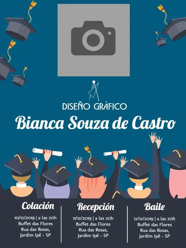 Invitación Graduación Diseño Gráfico Con Foto Quepe editable y personalizable