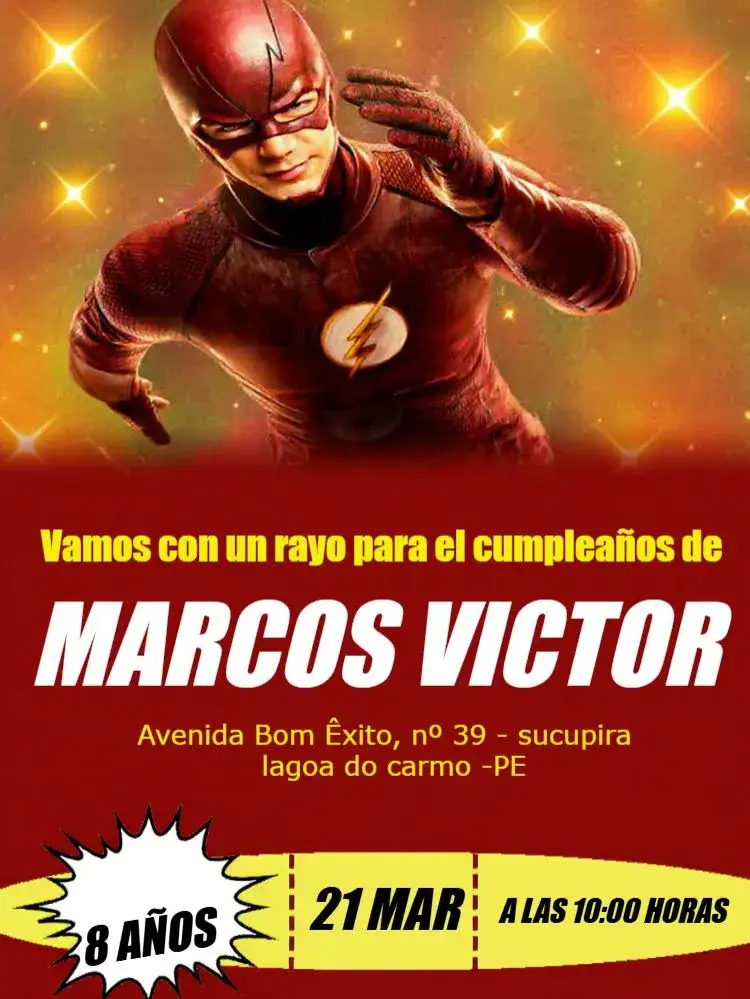 Invitación Flash Vino – tema Más buscados superhéroe, cómic, acción