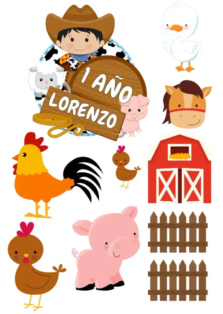 Invitación Topper de Pastel Granja Niño