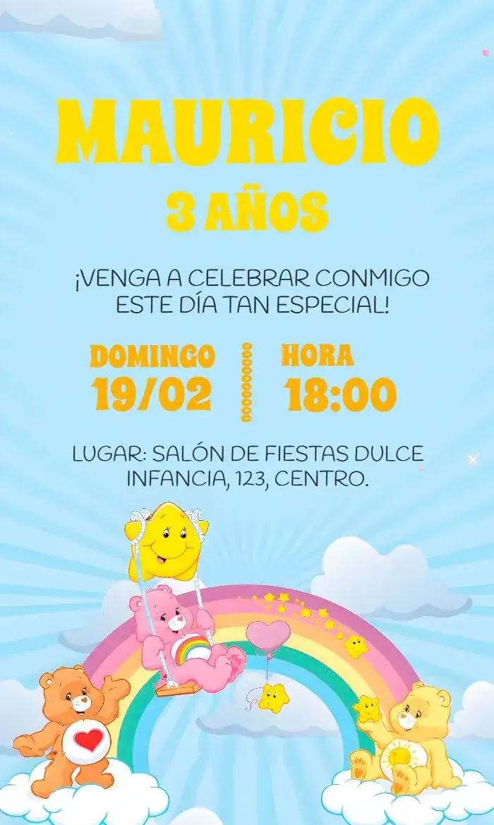 Invitación Os Ositos Cariñosos Sol – tema Cumpleaños Infantil colorido, tierno, moderno, infantil, divertido