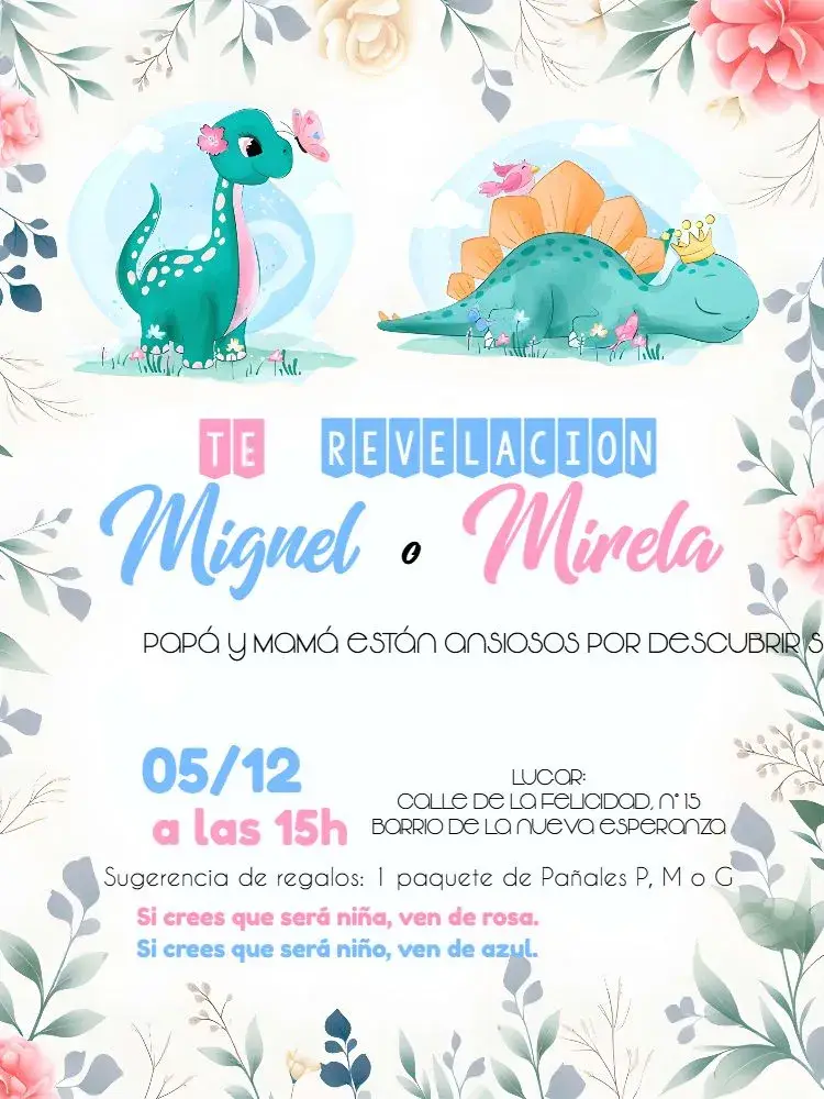 Invitación Baby Shower Dinosaur Watercolor Reveal
