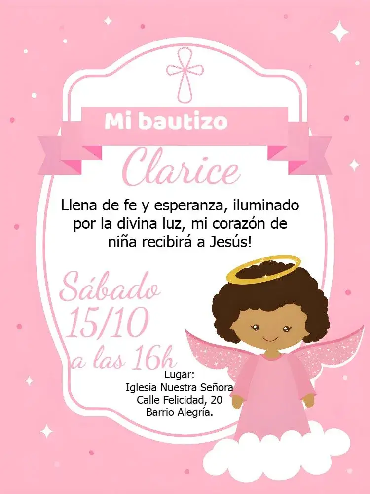 Invitación Bautizo Angelito Angelita – tema Bautismo rosa, blanco, angelitos, delicado, religioso