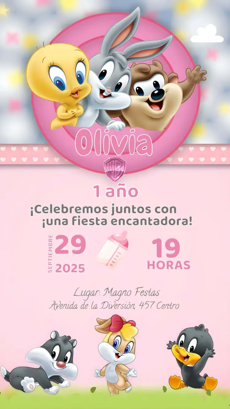 Invitación Looney Tunes Chica