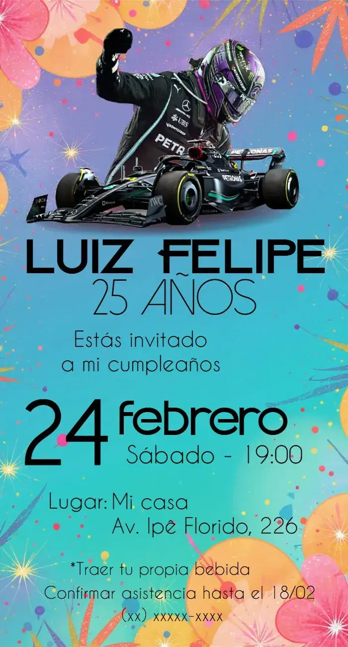 Invitación Lewis Hamilton Fórmula 1 Verde – tema Más buscados moderno, deportivo, vibrante, verde y negro, temática de carreras