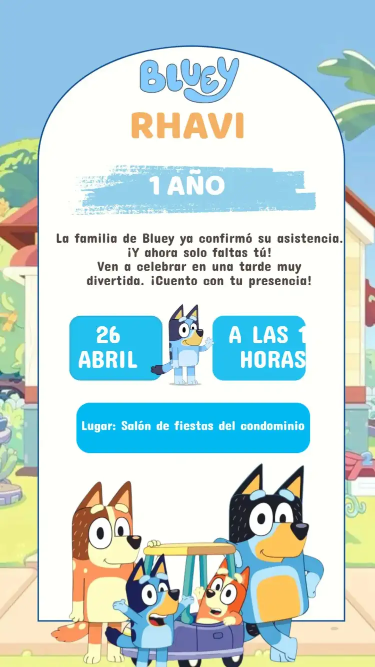 Invitación Cumpleaños Bluey Niño