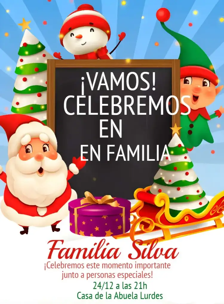 Invitación Fiesta Navideña En Familia Noel – tema Fechas Conmemorativas colorido, lúdico, inspirado en el invierno, vintage, festivo