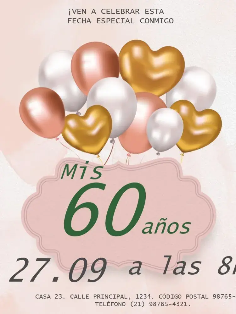 Invitación 60 Años Globos Moderno