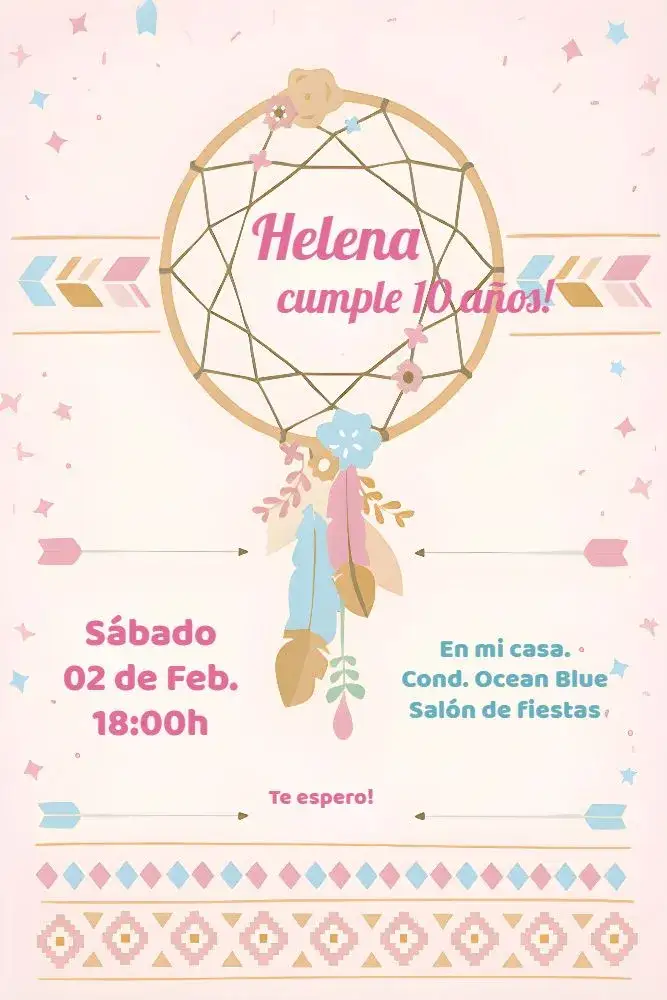 Invitación Invitación Filtro De Sueños Baho – tema Fechas Conmemorativas boho, azul, rosa, sonhos, moderno