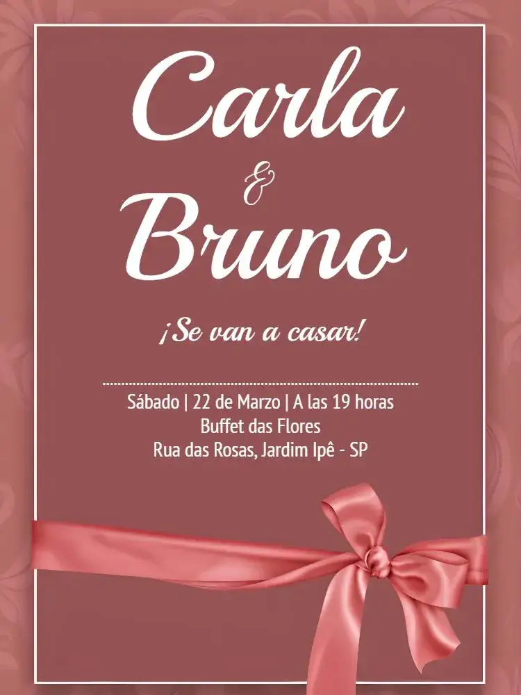 Invitación Boda Rosa - Lazo Delicado – tema Boda rosa, delicado, blanco, elegante, romántico, árabe