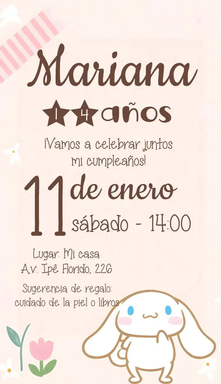 Invitación Cinnamonroll Hello Kitty Infantil