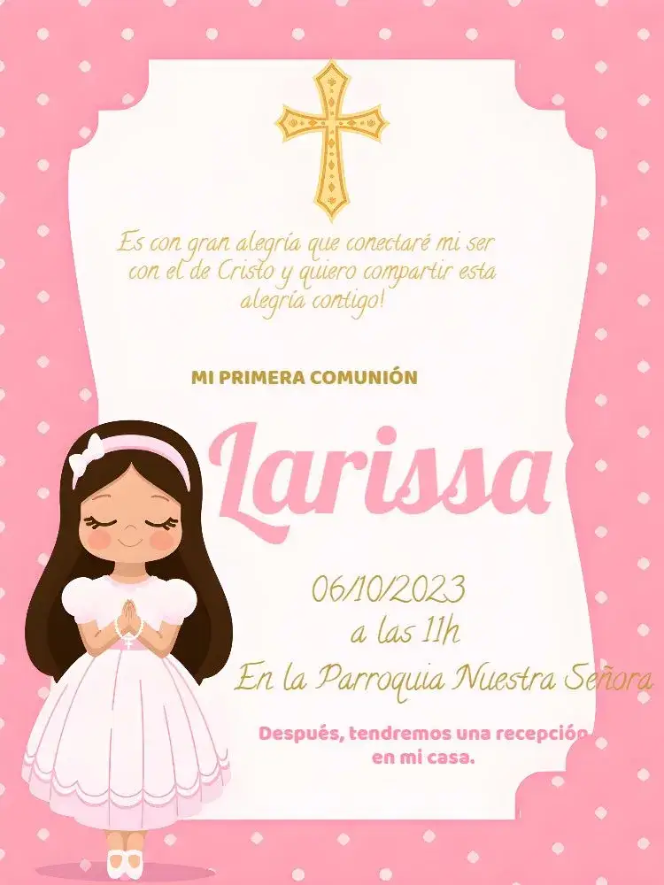Invitación Primera Comunión Rosa – tema Primera Comunión rosa, blanco, delicado, minimalista, religioso, encantador