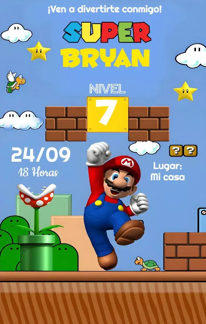 Invitación Super Mario Rojo