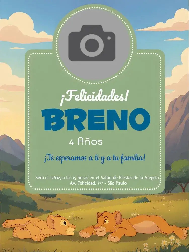 Invitación Rey León Con Foto Azul
