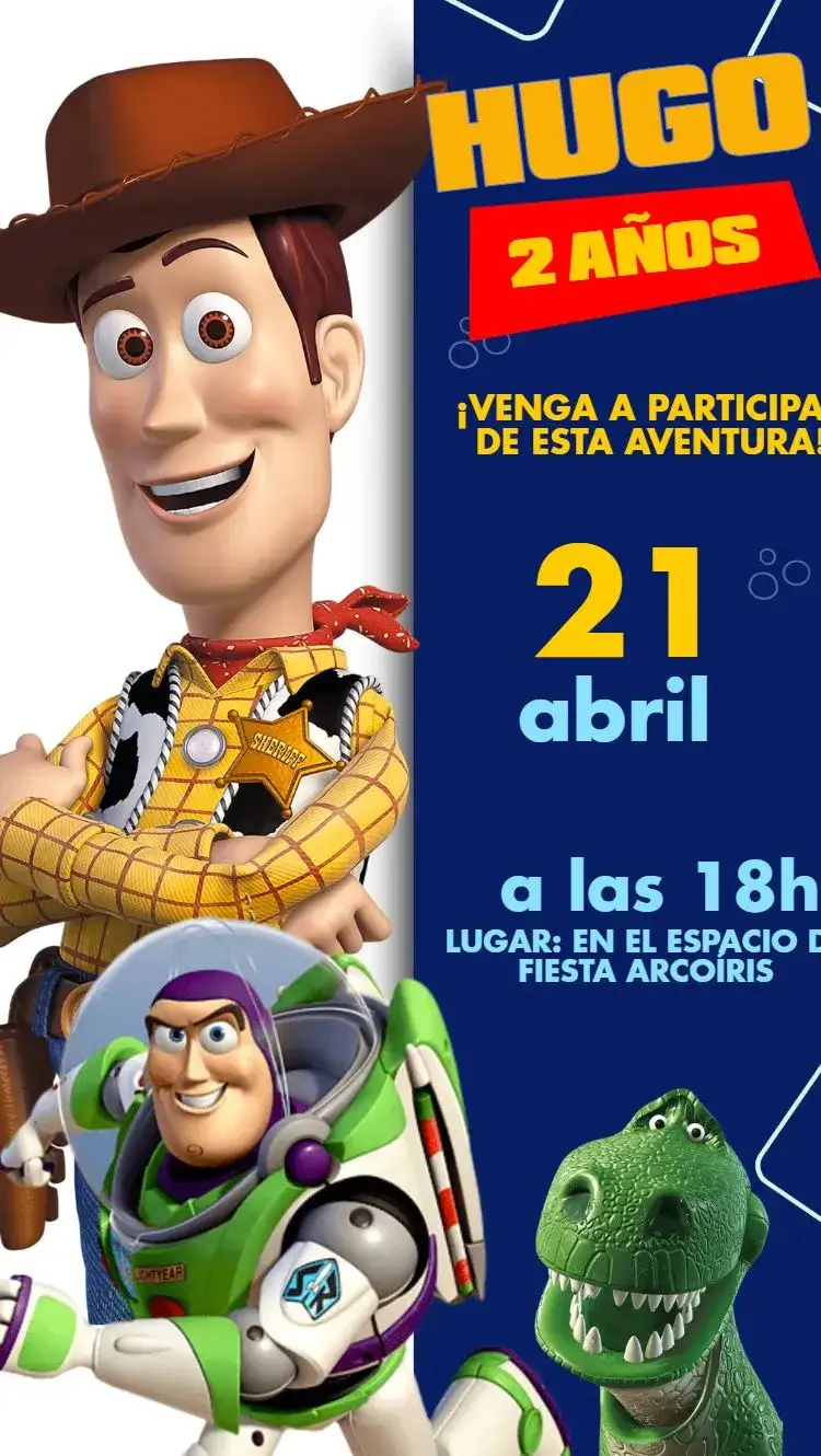 Invitación Toy Story – tema Cumpleaños Infantil azul, divertido, juguetes, animado, infantil, Pixar