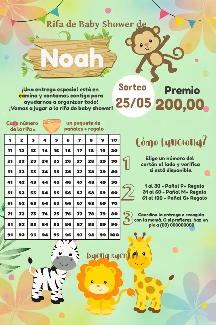 Invitación Chá Rifa Safari Frame – tema Más buscados safari, tropical, animales, verde, divertido, colorido