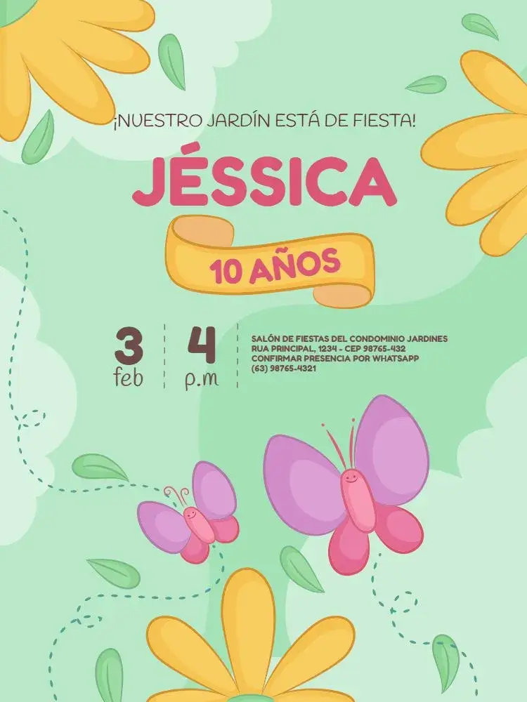 Invitación Jardín, Mariposa y Flores Verde Colorido