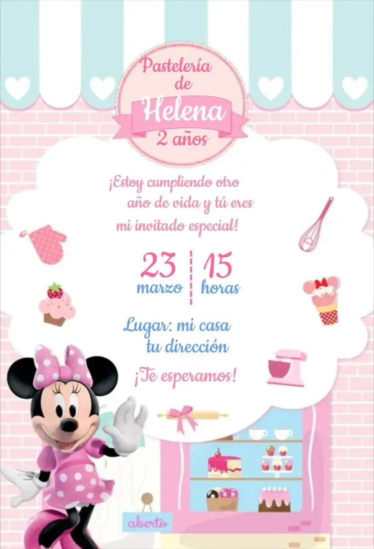 Invitación Minnie Mouse Confeitaria Rosa y Azul