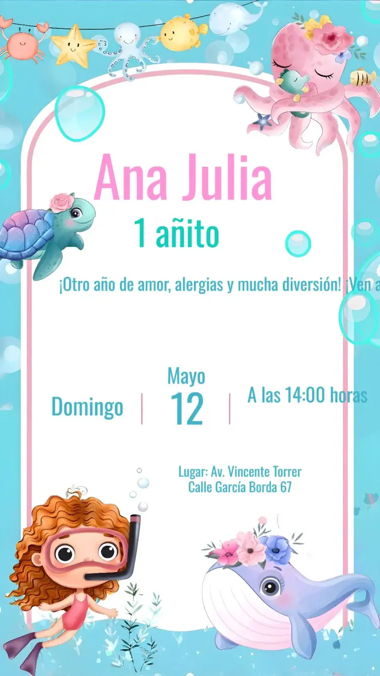 Invitación Fondo Del Mar Rosa