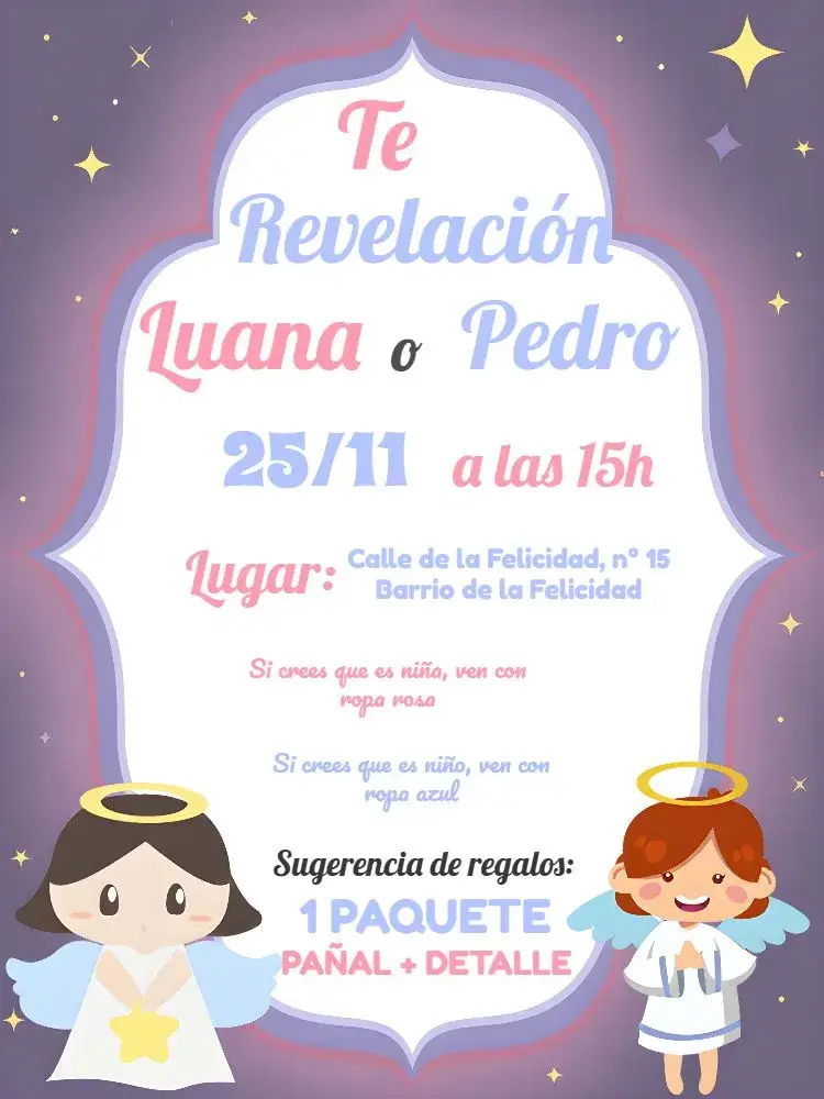 Invitación Baby Shower Revelación Angelitos Azules
