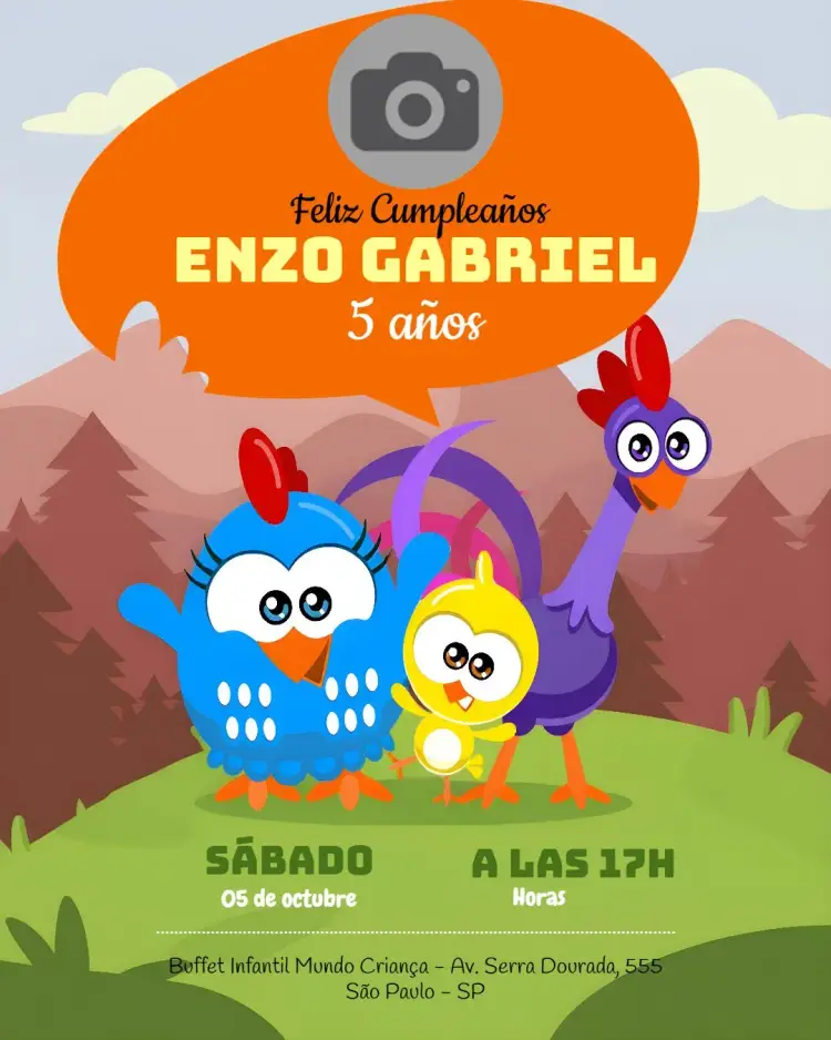 Invitación Gallina Pintadita Mini Con Foto a Color