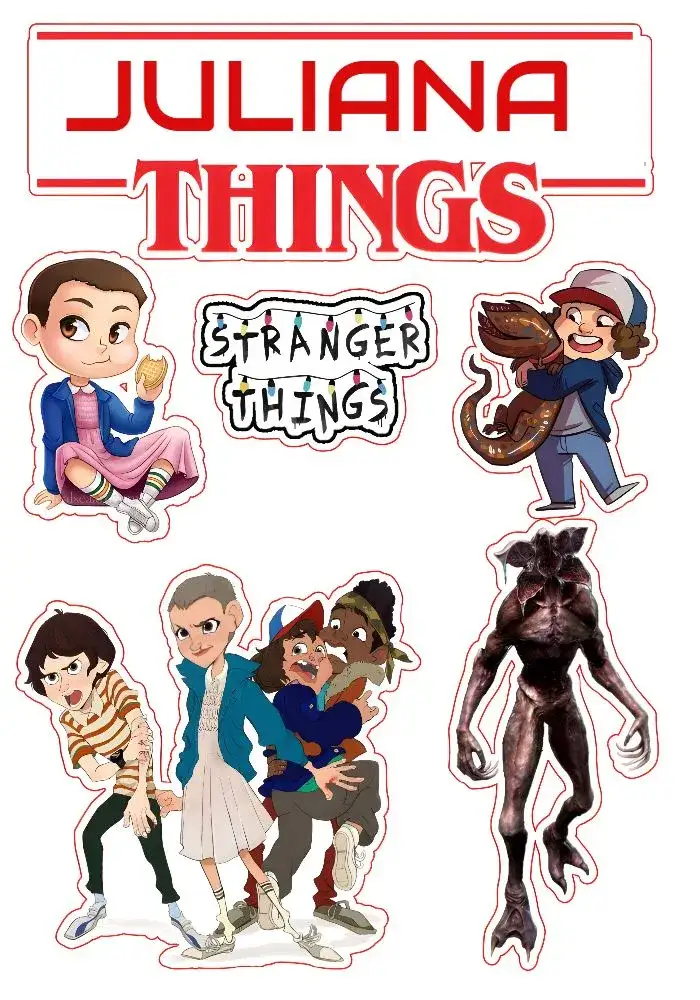 Invitación Topo De Pastel Stranger Things – tema Topper de torta rojo, moderno, temático, juvenil, divertido