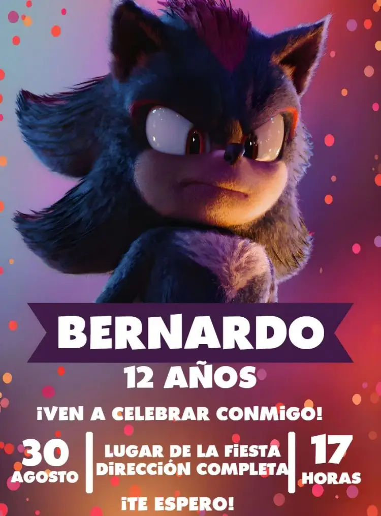 Invitación Shadow Sonic 3 Negro editable y personalizable