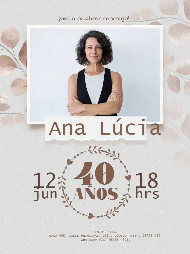 Invitación 40 Años Con Foto Adulto