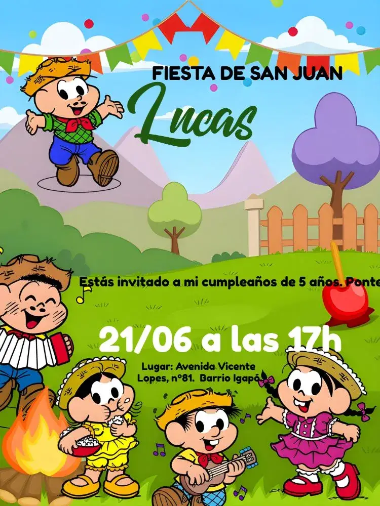 Invitación Arraiá Turma Da Mônica Arraia editable y personalizable