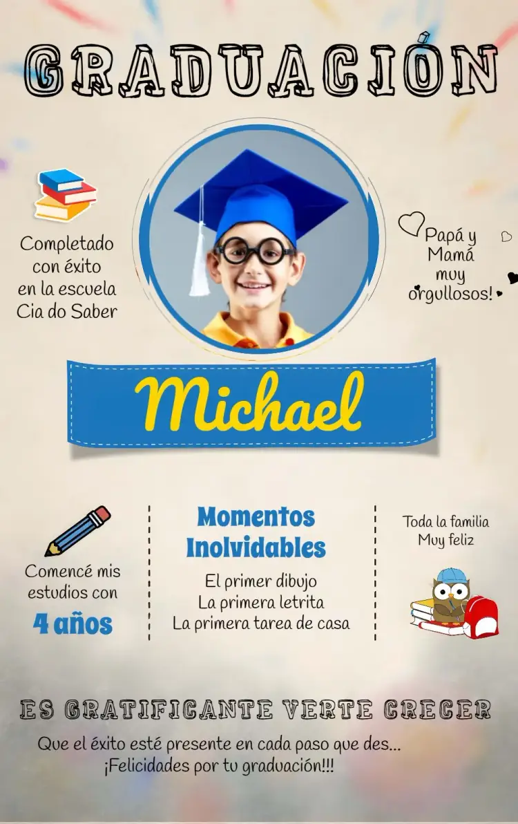 Invitación Graduación Escolar Con Libros de Fotos