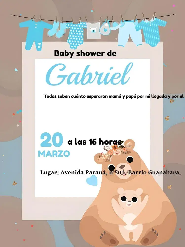 Invitación Baby Shower Osito Mamá y Osito Cachorro
