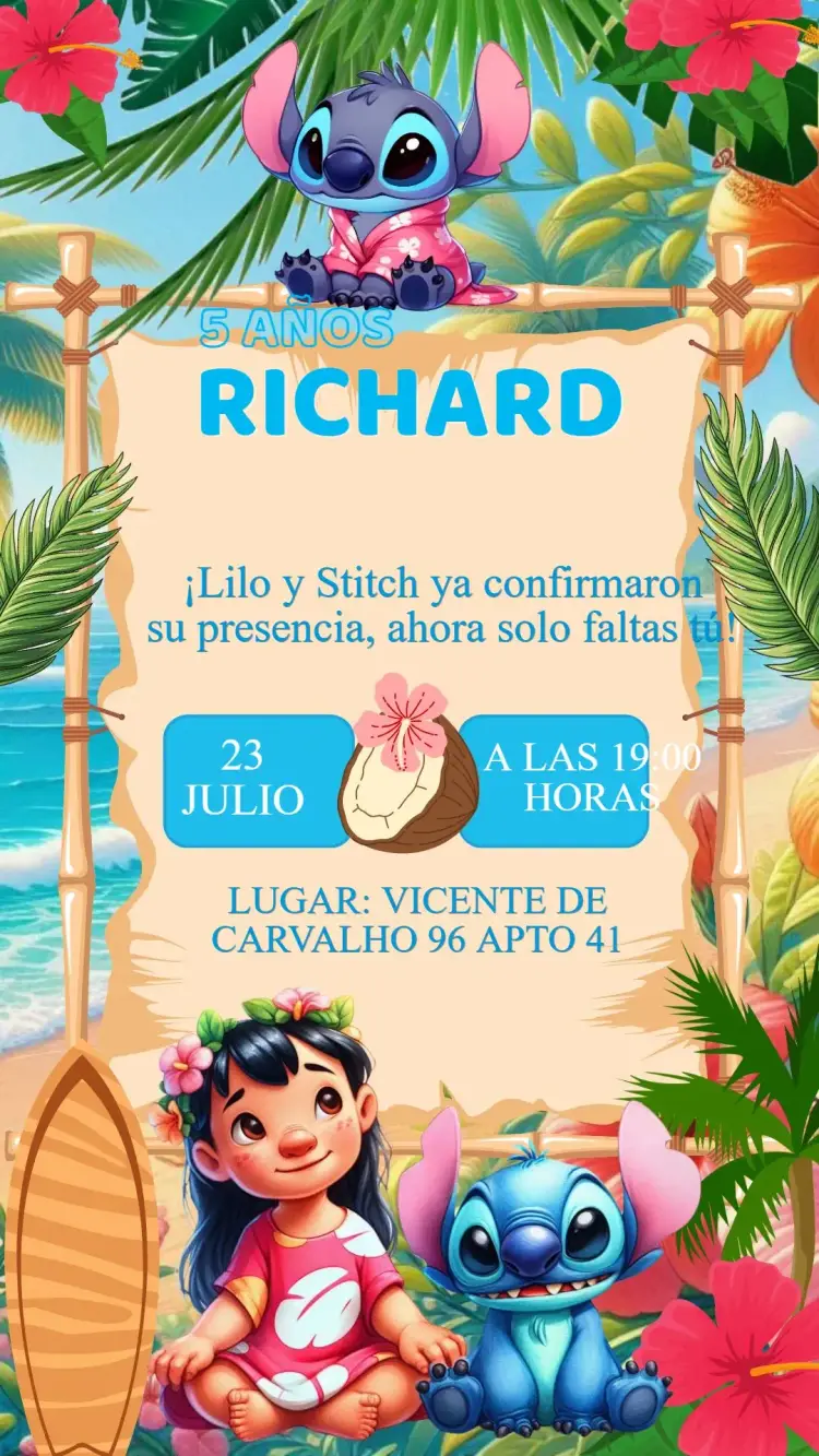 Invitación Cumpleaños Lilo y Stitch