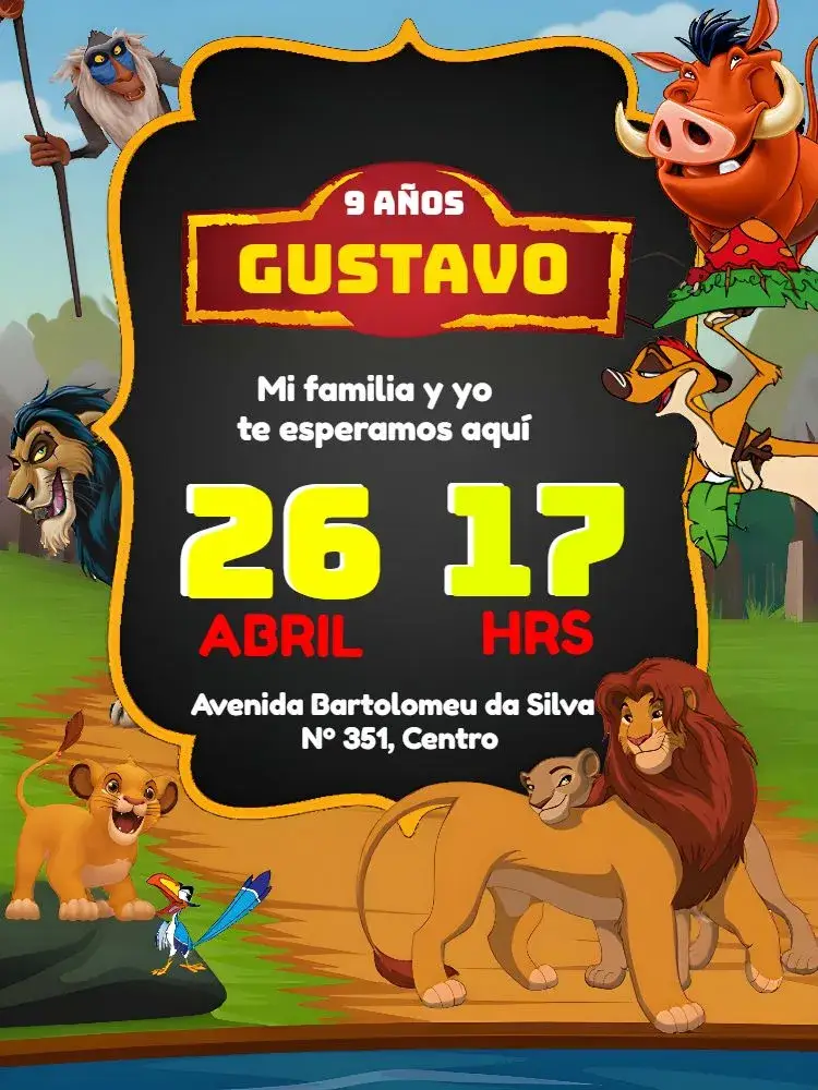 Invitación Fiesta Rey León
