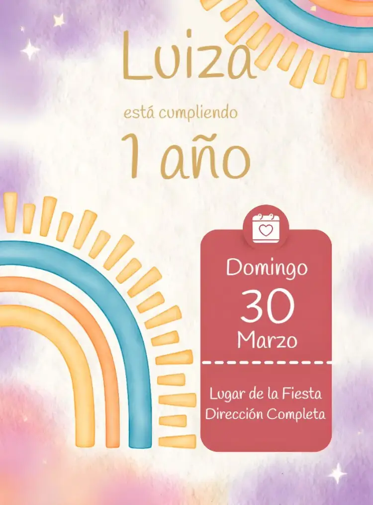 Invitación Arco Iris Primera editable y personalizable
