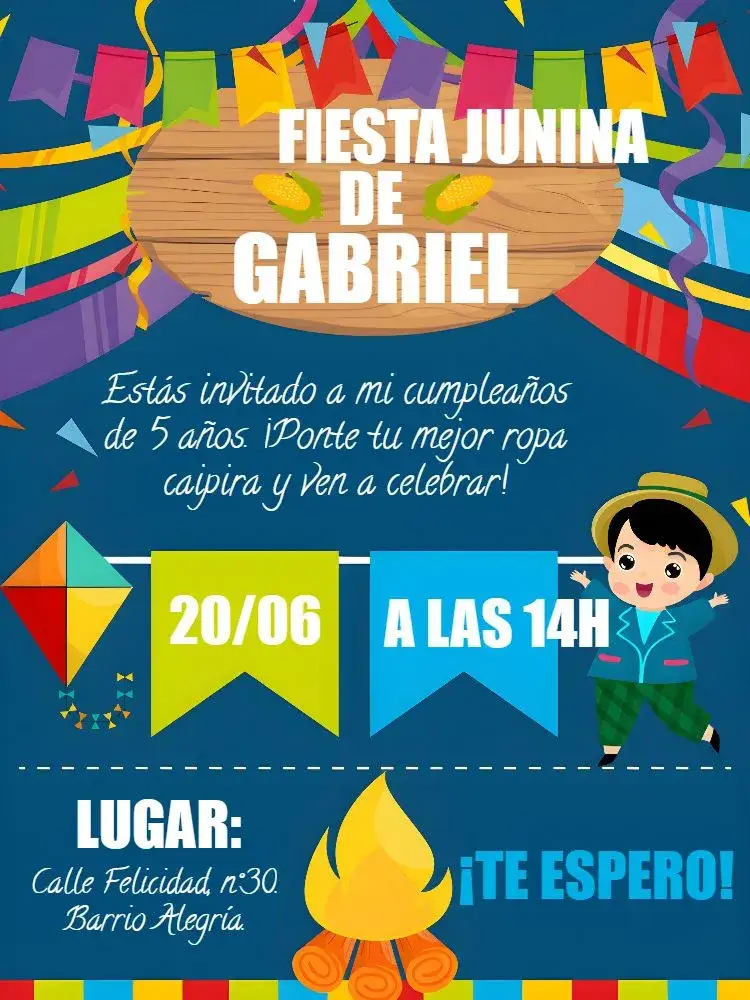 Invitación Fiesta Junina São – tema Fechas Conmemorativas colorido, tradicional, vintage, rústico, divertido