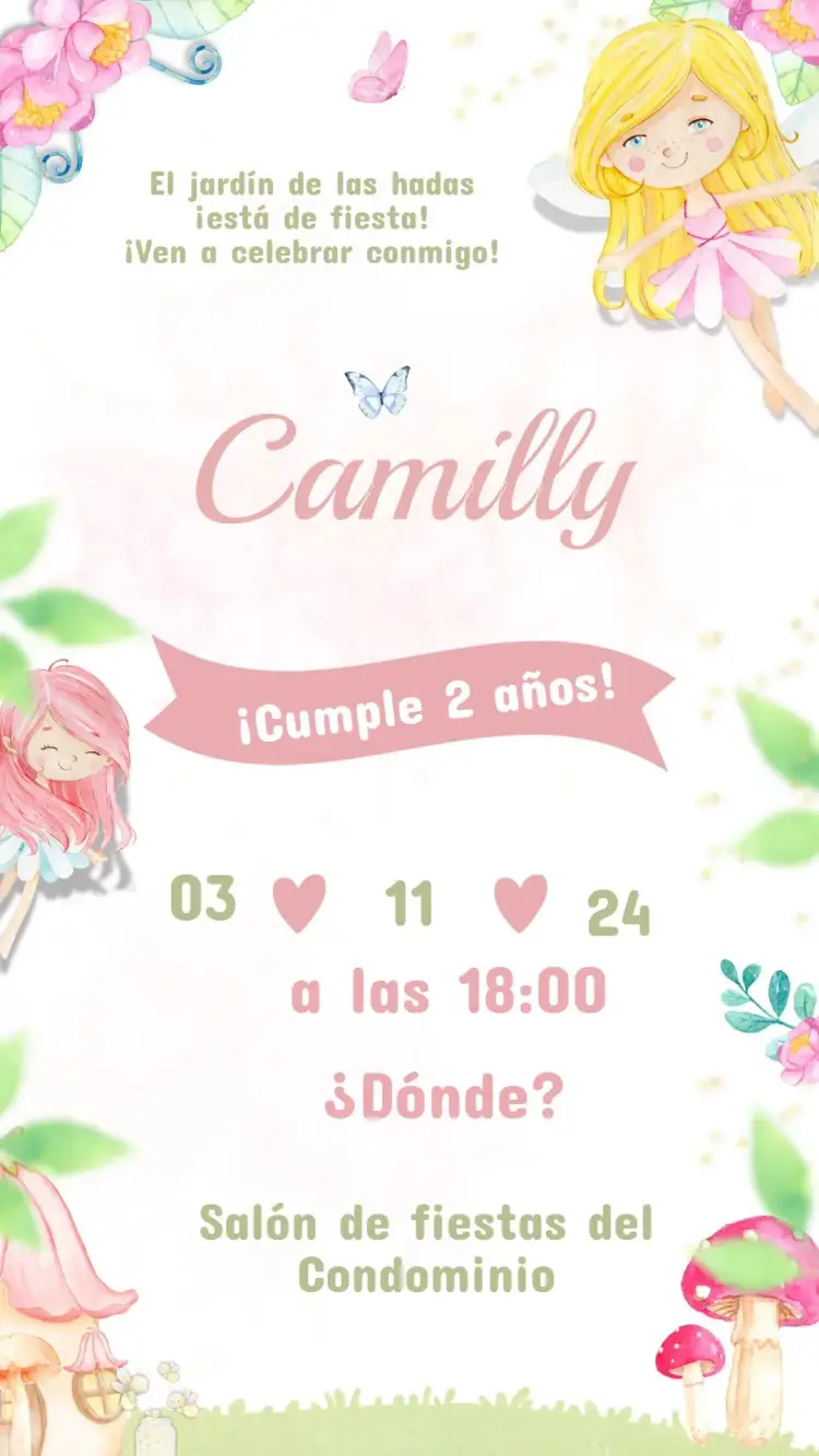 Invitación Cumpleaños Infantil Hadas