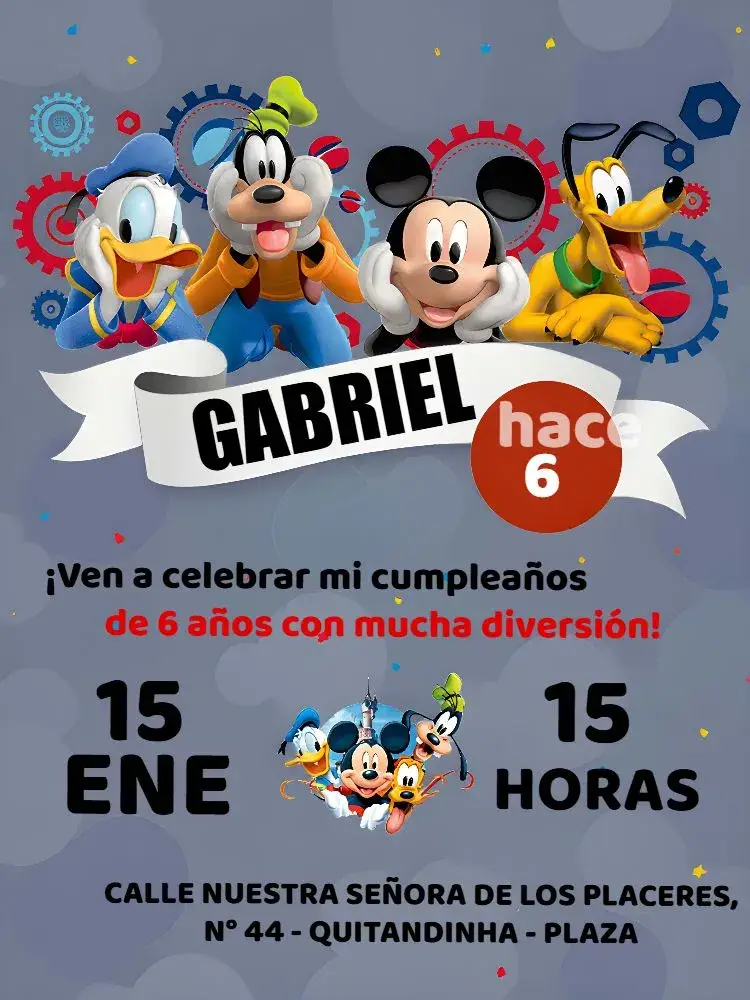Invitación Grupo De Mickey Mouse Blanco