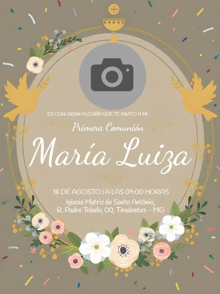 Invitación Primera Comunión Con Foto de Ángel – tema Primera Comunión floral, delicado, rosa, moderno, infantil