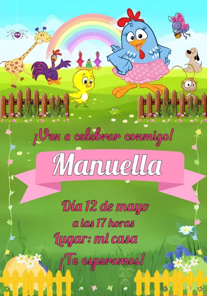 Invitación Gallina Pintadita Rosa Candy Verde